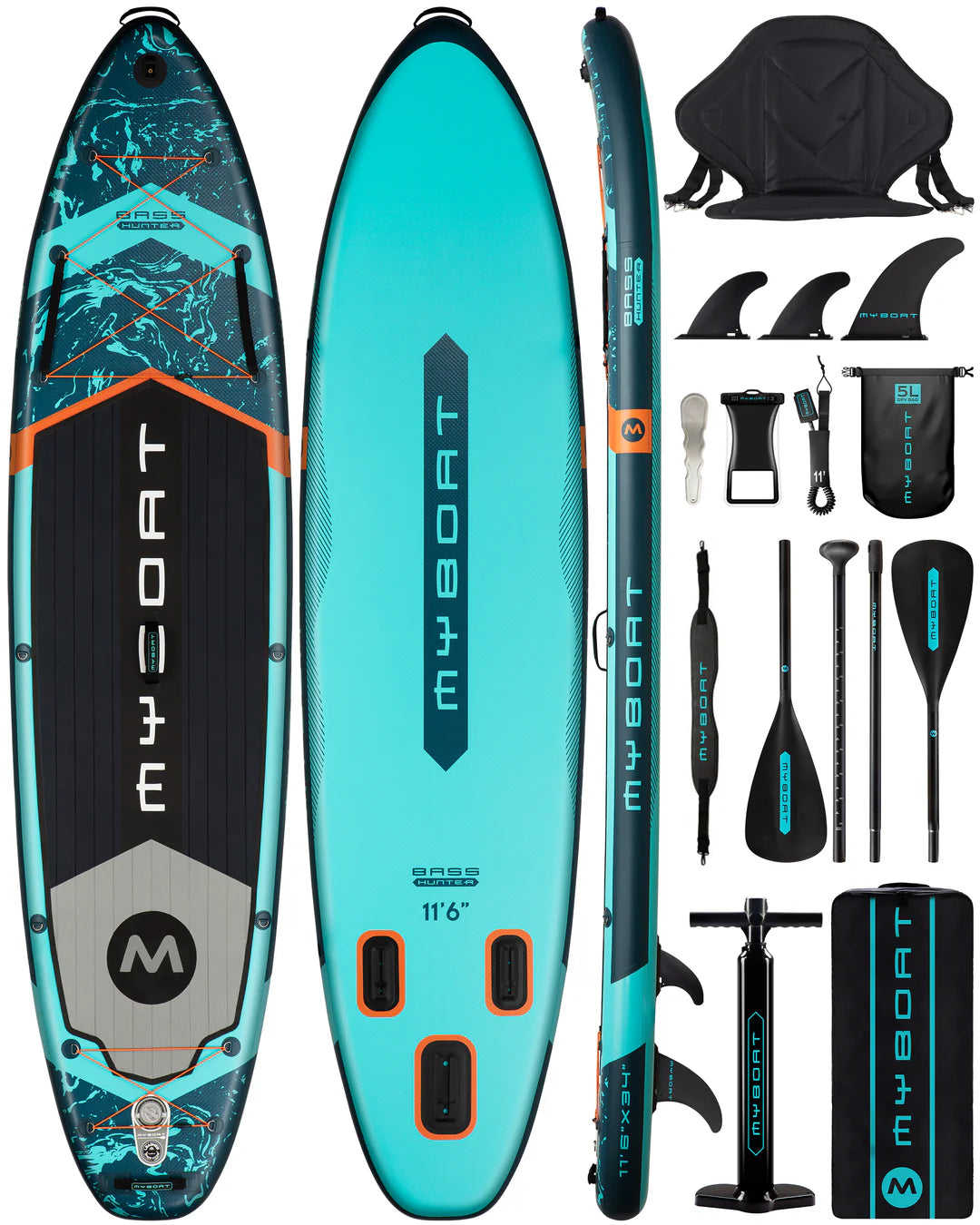 Bass Hunter 11.5ft Extra Wide Inflatable Stand Up Paddle Board for Fishing