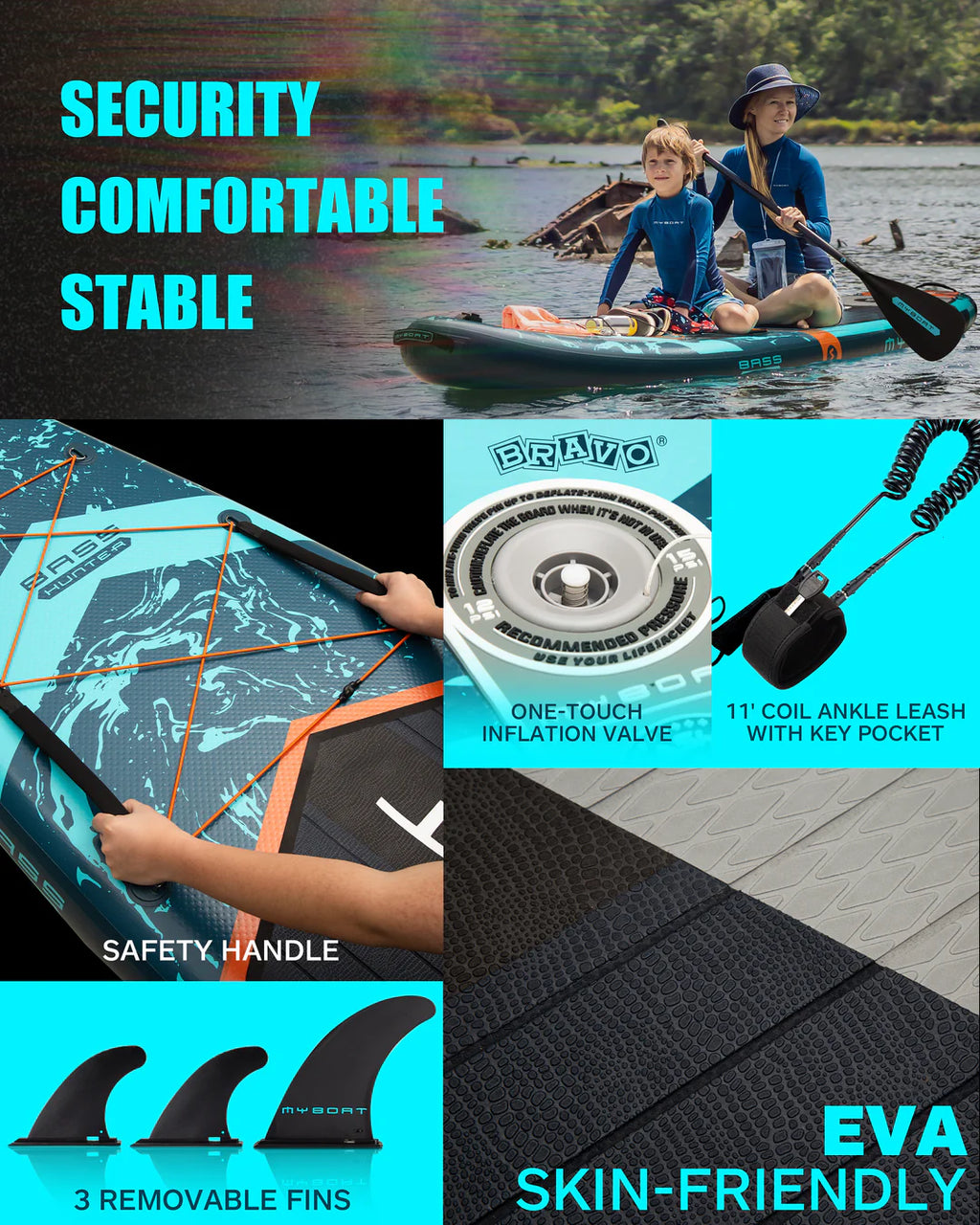 Bass Hunter 11.5ft Extra Wide Inflatable Stand Up Paddle Board for Fishing