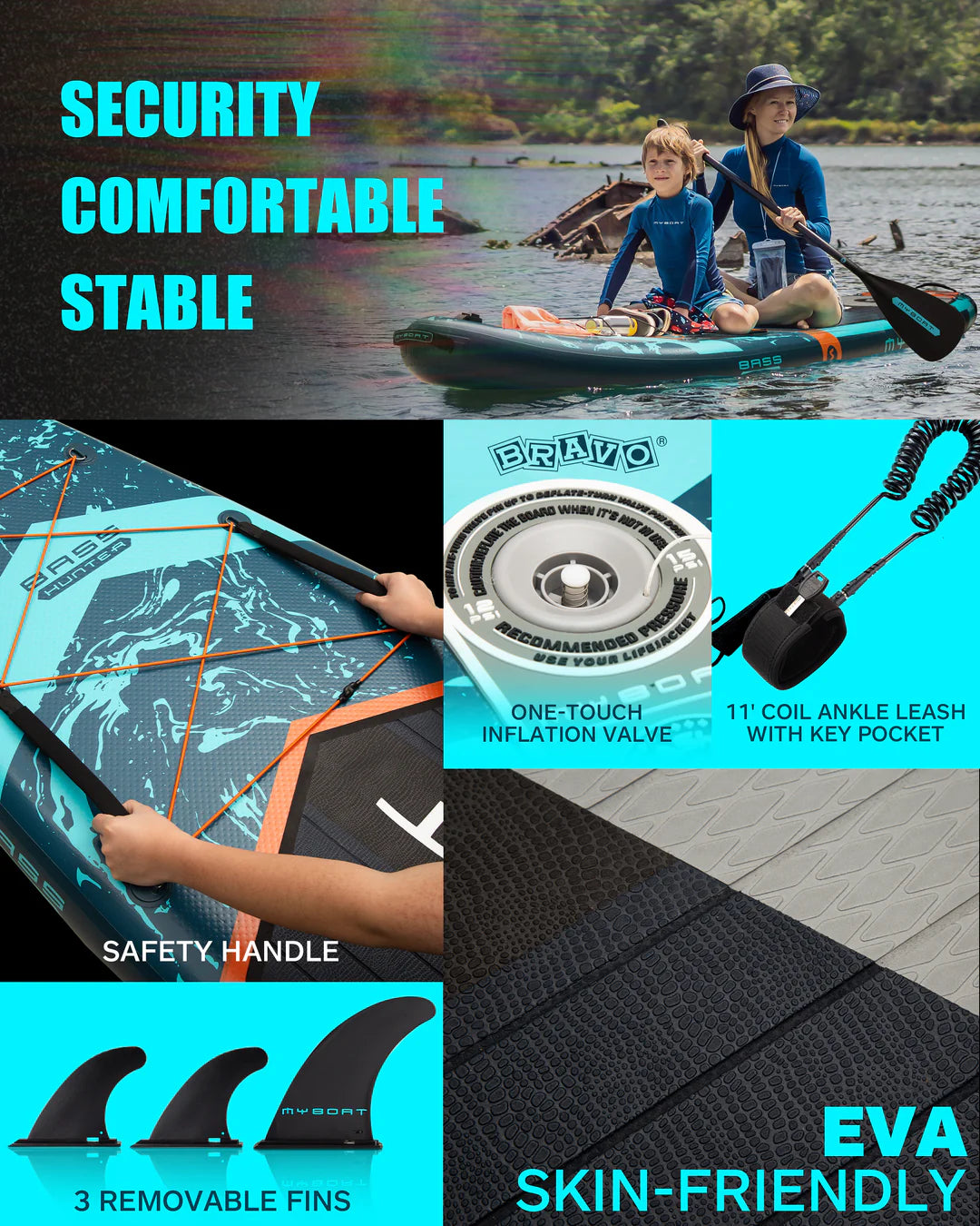 Bass Hunter 11.5ft Extra Wide Inflatable Stand Up Paddle Board for Fishing